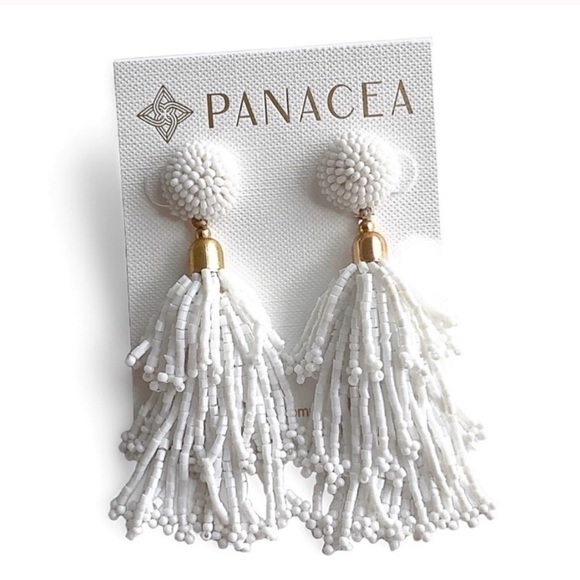 Panacea Tassel Earrings White Beaded - Picture 8 of 11